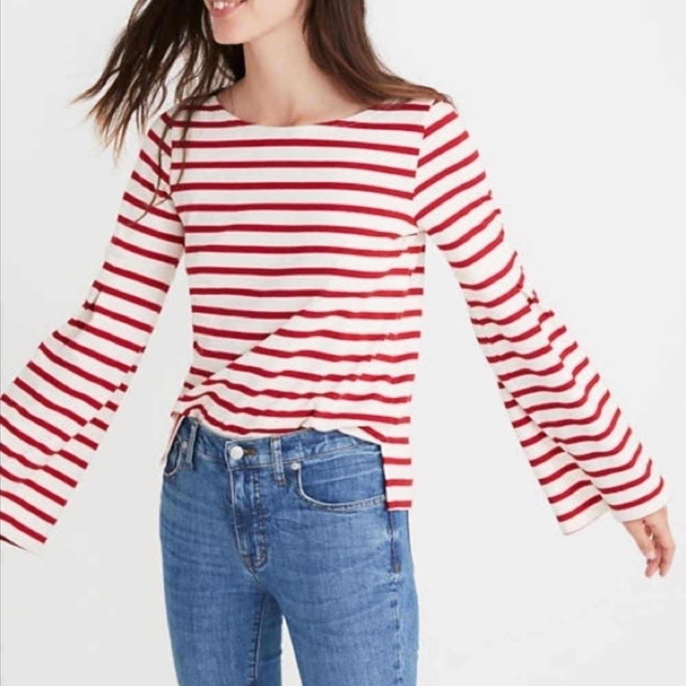 Madewell Red and White Striped Long Sleeve Tee